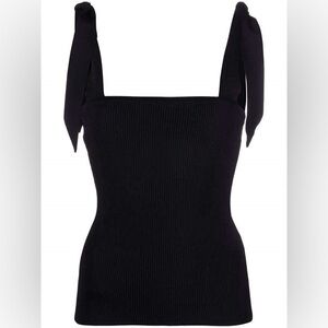 ZIMMERMANN TROPICANA BLACK STRETCH SQUARE NECK BOW TANK SHIRT